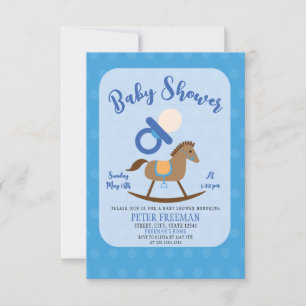 Invitation Cute Blue Rocking Horse Pacifier Baby shower garço