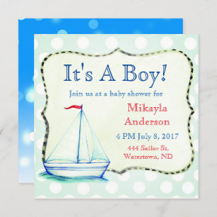 Invitation Cute Blue Sailboat Baby shower nautique