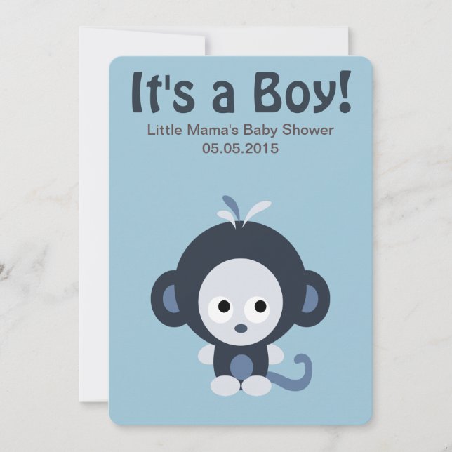 Invitation Cute Blue singe C'est un garçon ! Baby shower (Devant)