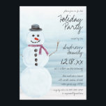 Invitation Cute Blue Snowman Watercolor Fête de vacances<br><div class="desc">Cette invitation de Noël de Noël mignonne et douce est parfaite pour l'événement d'hiver festif. Il comprend un bonhomme de neige couleur pastel glacé peint à la main et habillé d'un chapeau noir, d'un foulard rouge bordeaux, d'un charbon noir pour les yeux, la bouche et le bouton, et d'une carotte...</div>
