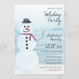 Invitation Cute Blue Snowman Watercolor Fête de vacances