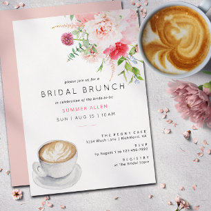 Invitation Cute Blush Pink Café Jardin de pivoine Brunch nupt
