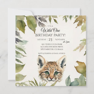 Invitation Cute Bobcat Wild One 1ère fête d'anniversaire