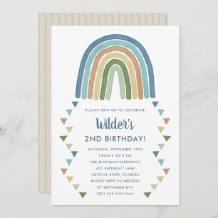 Invitation Cute Boho aquarelle arc-en-ciel Anniversaire bleu