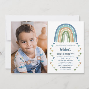 Invitation Cute Boho aquarelle arc-en-ciel photo Anniversaire