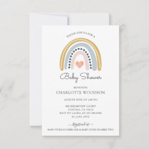 Invitation Cute Boho Aquarelle Baby shower arc-en-ciel
