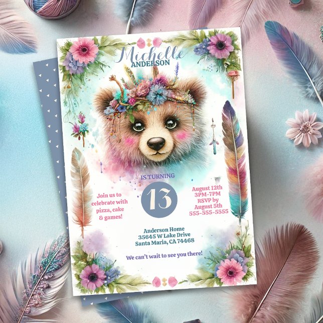Invitation Cute Boho Aquarelle Woodland Bea fête d'anniversai (Créateur téléchargé)