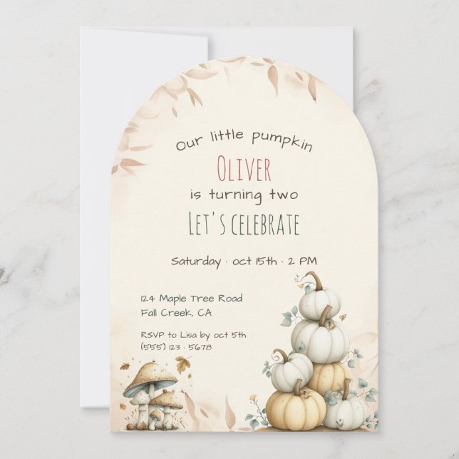 Invitation Cute boho Automne Notre petit anniversaire citroui (Devant)