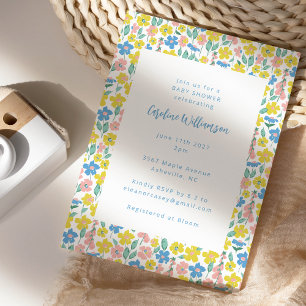 Invitation Cute Boho Bleu Jaune Ditsy Baby shower Floral