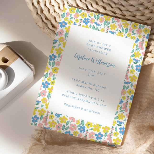 Invitation Cute Boho Bleu Jaune Ditsy Baby shower Floral (Créateur téléchargé)