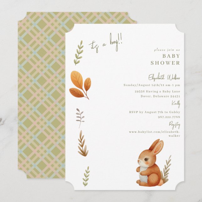 Invitation Cute Boho Bunny C'est un Baby shower de billet pou (Devant / Derrière)
