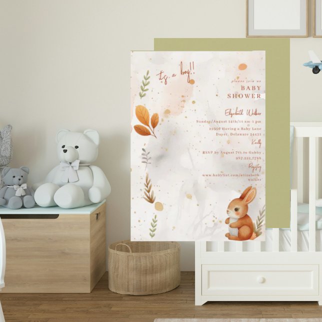 Invitation Cute Boho Bunny C'est un Baby shower garçon (Créateur téléchargé)