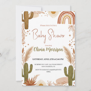 Invitation Cute Boho Desert Cactus, Baby shower arc-en-ciel