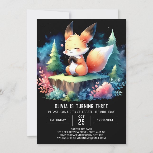 Invitation Cute Boho Fox Annithday numérique (Devant)