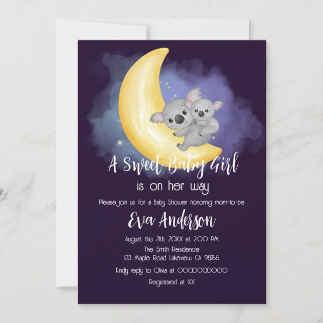 Invitation Cute Boho Koalas Sur Le Baby shower Lune (Devant)