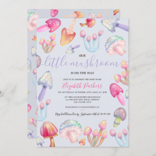 Invitation Cute boho pastel champignons baby shower aquarelle