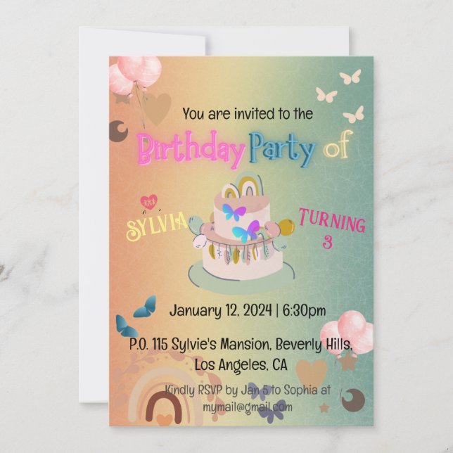 Invitation Cute Boho Rainbow Gradient Anniversaire (Devant)