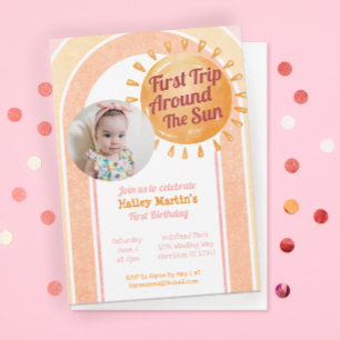 Invitation Cute Boho Sun Girls First Birthday Photo