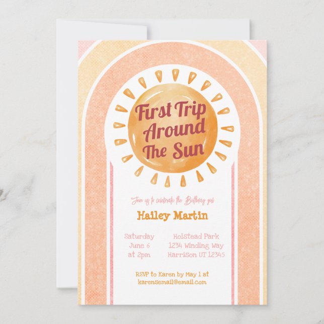 Invitation Cute Boho Sun Girls Premier anniversaire (Devant)