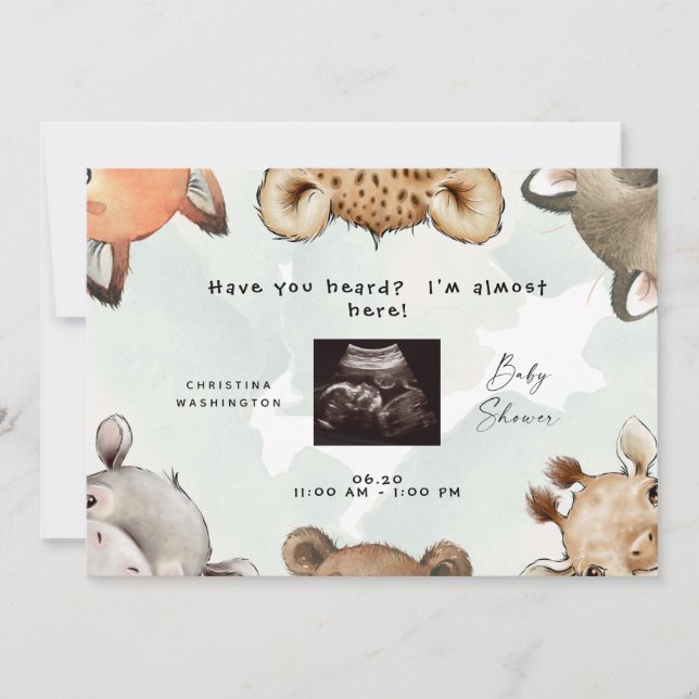 Invitation Cute Bois Animal Oreilles Ultrasound Roundé Invit (Devant)