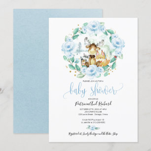 Invitation Cute Bois Animaux Floral Baby shower de verdure