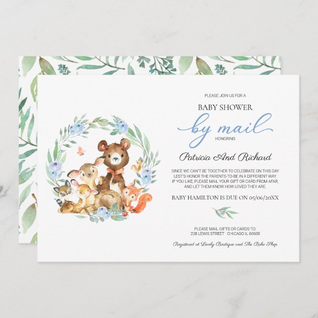 Invitation Cute Bois Animaux Végétaux Baby shower Par Mail (Devant / Derrière)