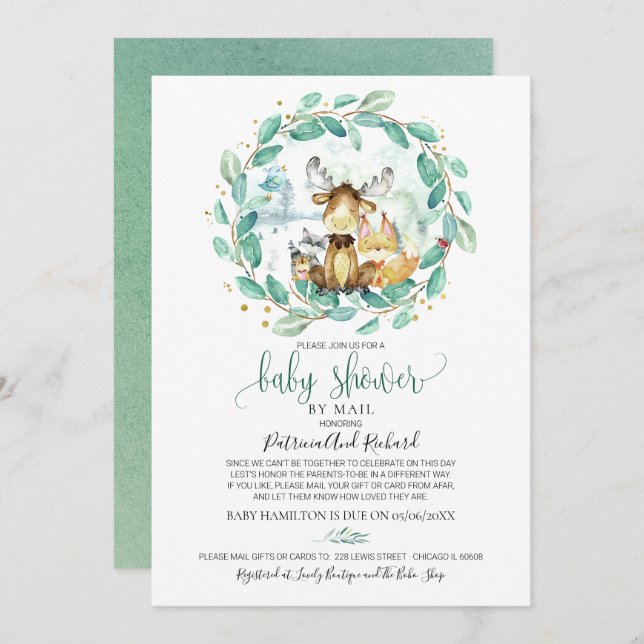 Invitation Cute Bois Animaux Végétaux Baby shower Par Mail (Devant / Derrière)
