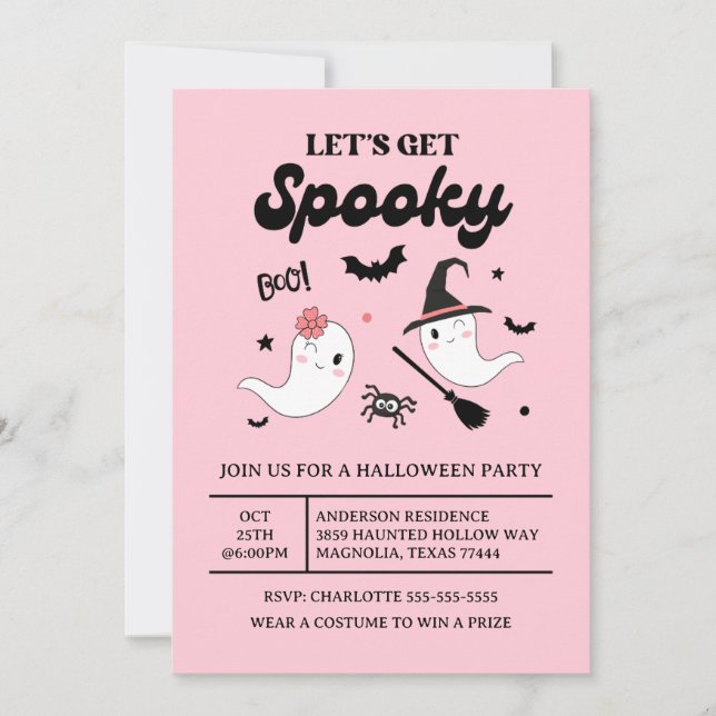 Invitation Cute Boo Éffrayant Fantôme Halloween Fille Rose (Devant)