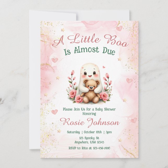 Invitation Cute Boo est due Custom Fall Girl Baby shower rose (Devant)