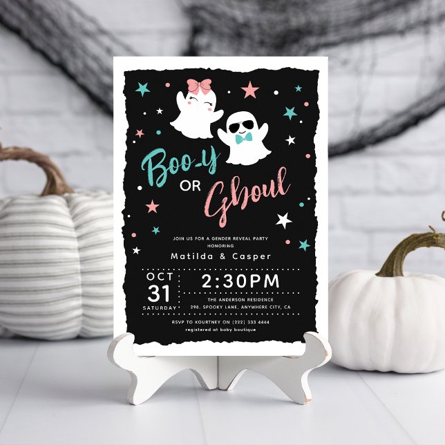 Invitation Cute Boo-y ou Ghoul Sexe Révéler Halloween Baby (Cute Halloween Gender Reveal Invitation)