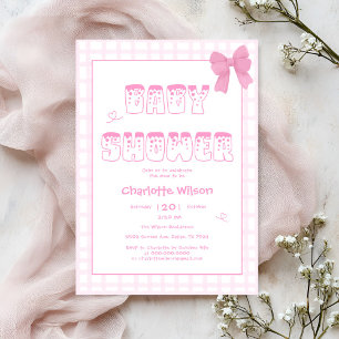 Invitation Cute Bow Pastel En vichy Baby shower rose