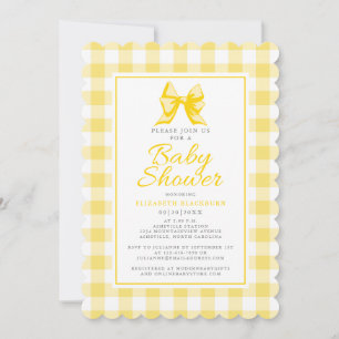 Invitation Cute Bow Pastel Jaune Blanc En vichy Chèque Motif