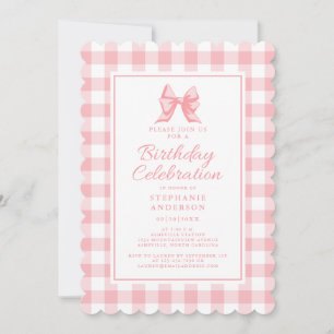 Invitation Cute Bow Pastel Rose Blanc En vichy Check Annivers
