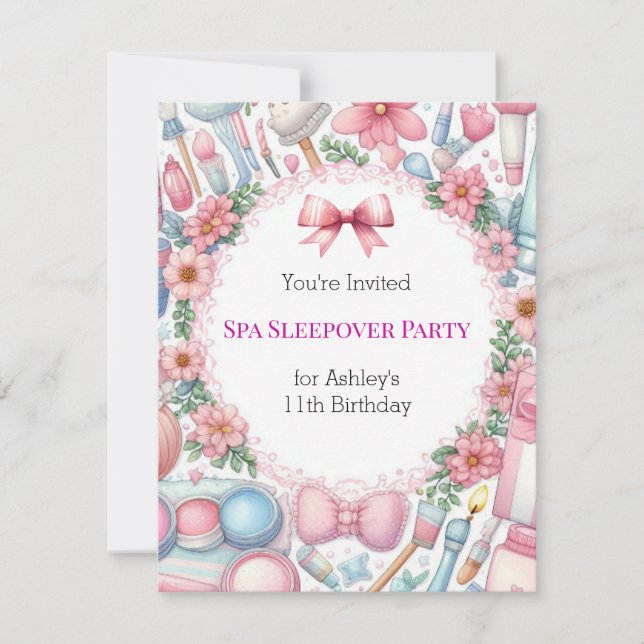 Invitation Cute Bows Spa Sleepover Anniversaire Fête Invitati (Devant)