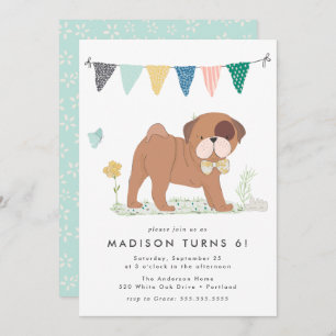Invitation Cute Bowtie Carlin fête d'anniversaire