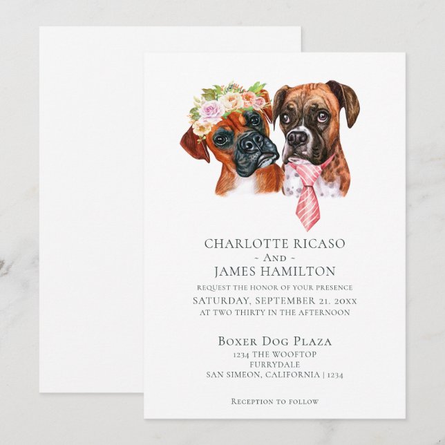 Invitation Cute Boxer Chien Bride et Mariage de chambre (Devant / Derrière)