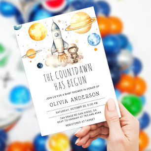 Invitation Cute Boy Astronaut Baby shower spatial