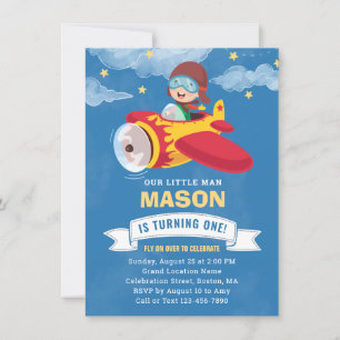 Invitation Cute Boy Avion 1er fête d'anniversaire