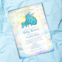 Cute Boy Baby shower Dragon Bleu Or