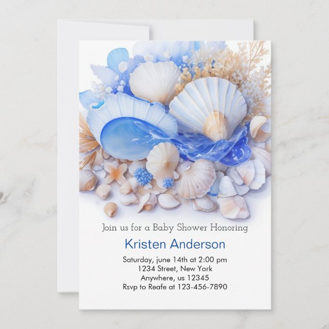 Invitation Cute Boy Blue Sous Le Baby shower De Mer (Devant)