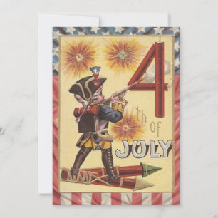 Invitation Cute Boy Revolutionary War Soldier Fireworks