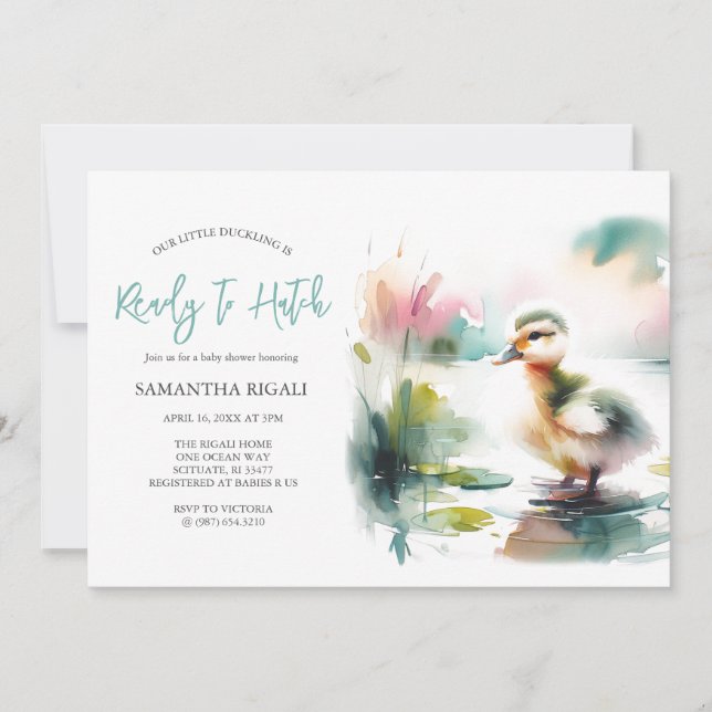Invitation Cute Boy Watercolor Baby shower de canard (Devant)