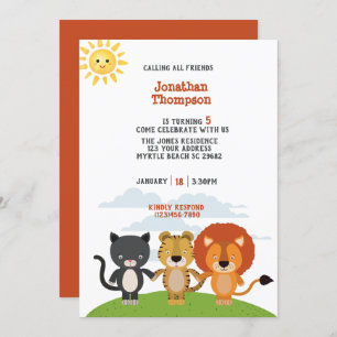 Invitation Cute Boys Animal Friends Anniversaire de enfant Pa