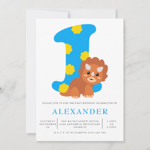 Invitation Cute Boys Blue Dinosaur 1er anniversaire
