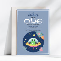 Cute Boys Blue Space Alien Galaxy 1er anniversaire