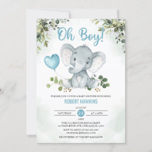 Invitation Cute Boy's Elephant Watercolor Baby shower Invita