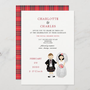 Invitation Cute Bride et Groom Scottish Tartan Mariage thème