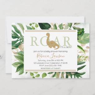 Invitation Cute Brontosaurus Dinosaur Baby shower Vert Or