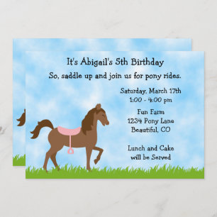 Invitation Cute Brown Horse Pony Rides Filles Anniversaire In