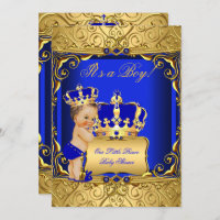 Cute Brunette Baby shower Garçon Regal Royal Blue